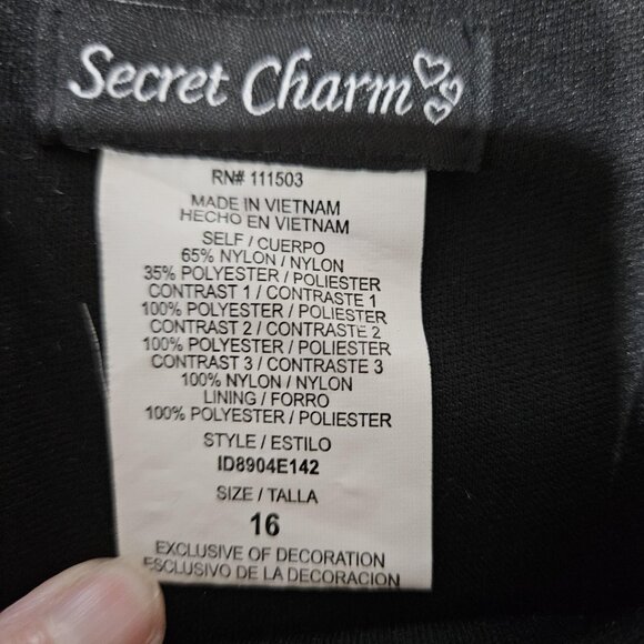 Secret Charm Dress Womens 16 Red Black Plaid Bow Rhinestone Party Cocktail Strap - Picture 11 of 12